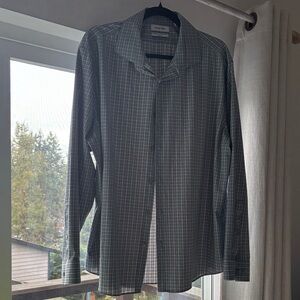 Calvin Klein Light Gray Plaid Shirt 17 -17 1/2, 34/35XL